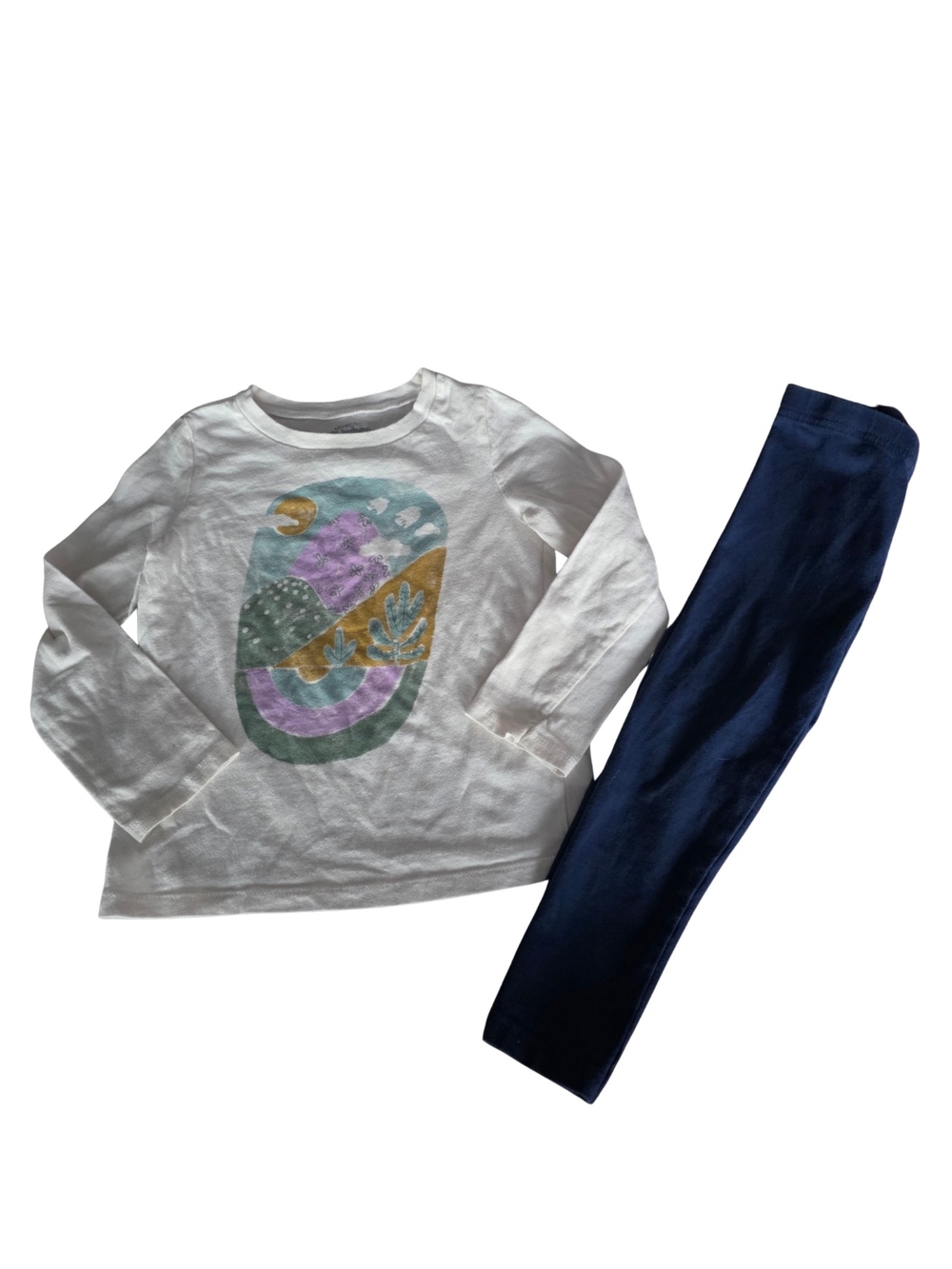 OshKosh B'gosh White Graphic Long-Sleeve Top with Navy Pajama Pants